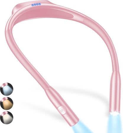 Gritin Book Light, Eye Caring 3 Colors & Dimmable Brightness Reading Light | Bendable Arms, 80+Hrs Runtime, Neck Round Design, Comfortable & Lightweight Neck Light for Reading in Bed, Crafting, Knitting