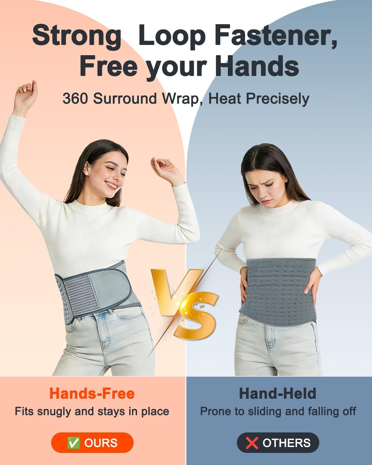 Wrap Around Heating Pad for Back Pain Relief & Period Cramps with Strap