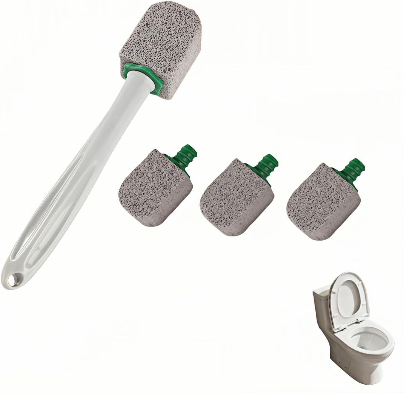 Pumice Toilet Brush Scrubber with 9.5” Handle - 1 Scrubber + 4 Pumice Stones - Remove Hard Water Stains, Rust & Lime from Toilet, Tub, Tile, Grill & Pool - No-Scratch, Easy Grip