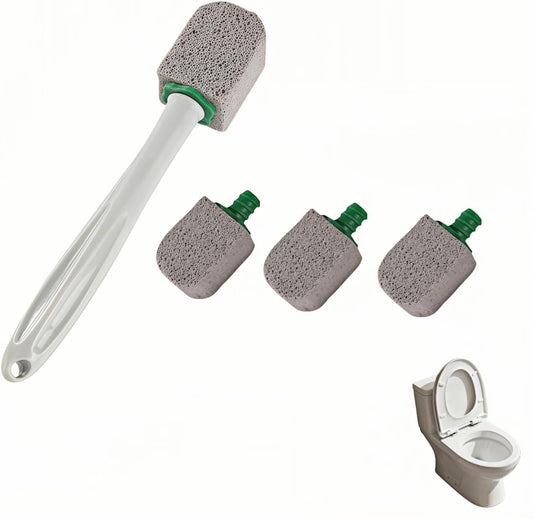 Pumice Toilet Brush Scrubber with 9.5” Handle - 1 Scrubber + 4 Pumice Stones - Remove Hard Water Stains, Rust & Lime from Toilet, Tub, Tile, Grill & Pool - No-Scratch, Easy Grip