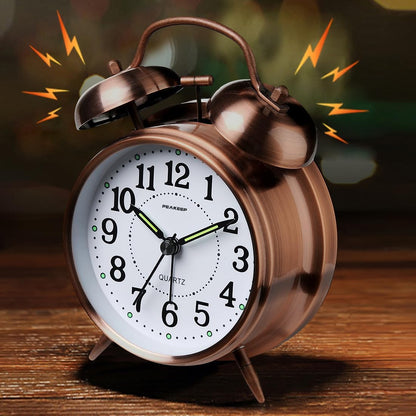 Peakeep Loud Alarm Clock for Heavy Sleepers Adults, Metal 4.5 Inches | Twin Bell Battery Operated Analog Alarm Clocks for Bedrooms Kids' Room Decoration (Jewel Blue)