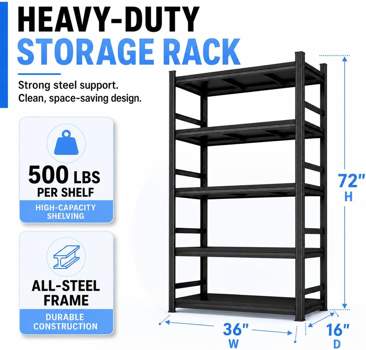 Over Washer and Dryer Shelves, Adjustable 5 Tier Metal Laundry Room Organizer and Storage Rack, Heavy Duty Utility Shelving Unit, 36"Wx 16"Dx 72"H Rust Resistant Steel Freestanding Shelf, Black
