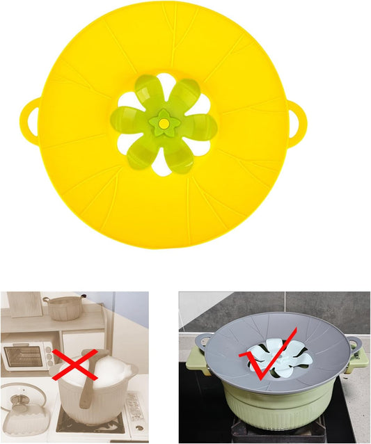 Silicone Spill Stopper Lid Cover for Pots and Pans, 10.24" Boil Over Preventer, Anti Spill Splatter Guard with Steam Vents, Detachable Steamer Insert, Microwave Oven Dishwasher Safe(Yellow)