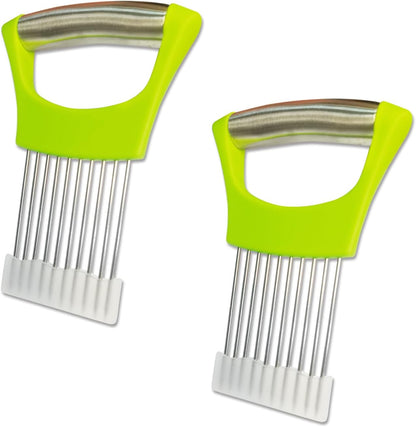 2 PCS Onion Slicer Holder – Stainless Steel Meat Holder, Meat Chopper | Multi-Purpose Kitchen Safety Tool for Fruits, Vegetables & Meat | Easy Clean, Uniform Slices | (Green)