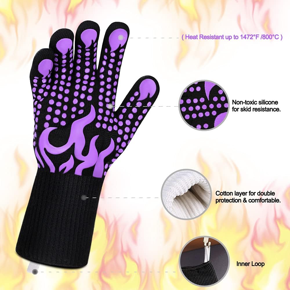 Comsmart BBQ Gloves, 1472 Degree F Heat Resistant Grilling Gloves Silicone Non-Slip Oven Gloves Long Kitchen Gloves for Barbecue, Cooking, Baking, Cutting