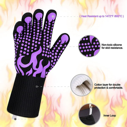 Comsmart BBQ Gloves, 1472 Degree F Heat Resistant Grilling Gloves Silicone Non-Slip Oven Gloves Long Kitchen Gloves for Barbecue, Cooking, Baking, Cutting