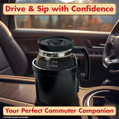 Funwares Cupa Joe Gift Set, 20 oz Glass Coffee Mug + Electric Mug Warmer | Keeps Coffee Hot All Day, One-Touch Warmer with Auto Shut-Off, Spill-Proof Lid, Borosilicate Glass, Desk & Office Gift