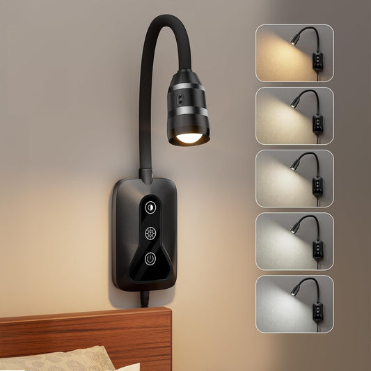 Reading Lights for Books in Bed, Dimmable Wall Mounted, Black