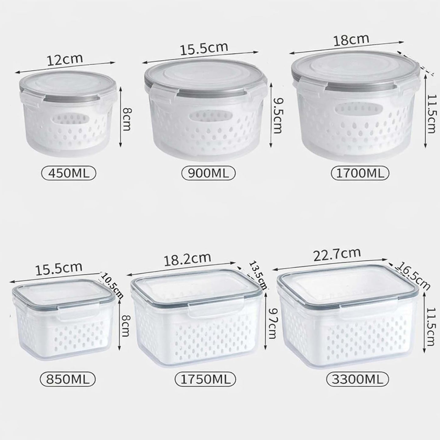 4-in-1 Produce Saver Containers - Fresh Berry Keeper with Removable Colander & Airtight Lid - Stackable Fruit and Vegetable Fridge Organizer Bins - BPA-Free Plastic Food Storage (3pcs)
