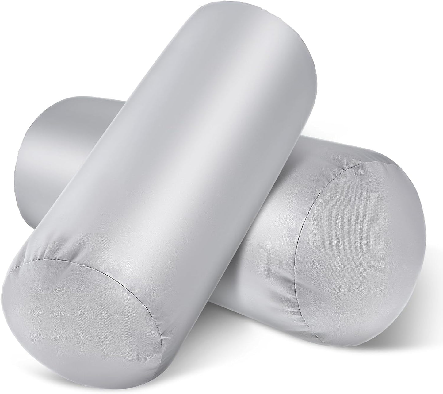 2 Packs Round Neck Pillow Case Covers, 16x5.9inch Cervical Neck Roll Pillow Cover Soft Round Pillow Covers with Zipper Bolster Pillowcases Silk Pillow Case Covers for Hair & Skin(Only Case)