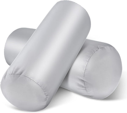 2 Packs Round Neck Pillow Case Covers, 16x5.9inch Cervical Neck Roll Pillow Cover Soft Round Pillow Covers with Zipper Bolster Pillowcases Silk Pillow Case Covers for Hair & Skin(Only Case)