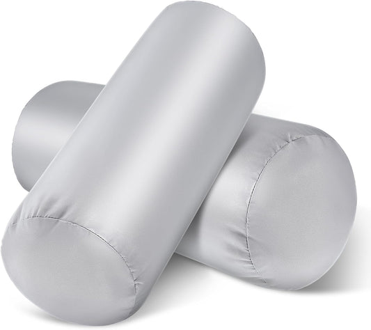 2 Packs Round Neck Pillow Case Covers, 16x5.9inch Cervical Neck Roll Pillow Cover Soft Round Pillow Covers with Zipper Bolster Pillowcases Silk Pillow Case Covers for Hair & Skin(Only Case)