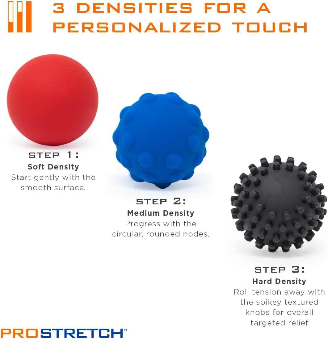 ProStretch Trio, Massage Ball Set for Muscle Knots & Plantar Fasciitis | 3 Density Massage Balls for Myofascial Release, Trigger Points & Deep Tissue Relief