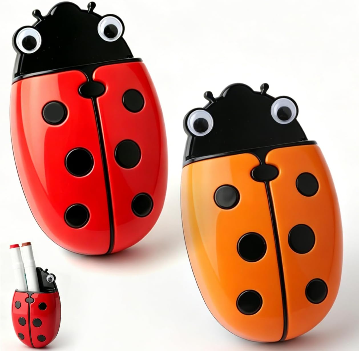 KITANIS Cute Ladybug Magnetic Pen Holder,2 Pack Magnetic Dry Erase Marker Holder,Magnet Storage Marker Pen Pencil Organizer for Refrigerator,Whiteboard,Locker Accessories