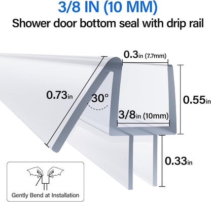 Yecaye 3 Pack 3/8" x 39" Shower Door Bottom Seal Strip, Shower Door Sweep | Shower Door Sweep for 3/8'' (10mm) Doors, Frameless Glass Shower Door Seal Strip Stop Shower Leaks and Create a Water Barrier
