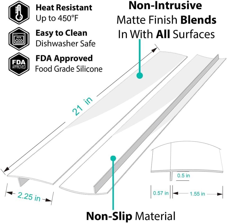 Stove Counter Gap Cover - 25 Inch Silicone Stove Gap Filler 2 Pack White | Kitchen silicone oven gap filler, countertop strips gap guard, easy to clean; white counter gap cover,crack guard for counter