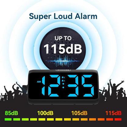 Netzu Loud Alarm Clock for Heavy Sleepers, RGB Alarm Clocks for Bedrooms Seniors Kids, Plug in Digital Clock with 5 Dimmers, 2 Alarms, 4 Volumes and Snooze