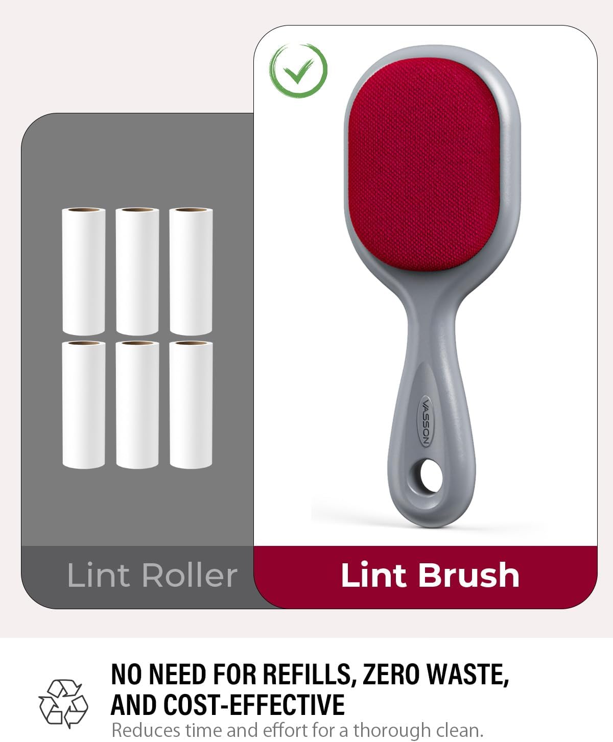 VASSON Double-Sided Lint Brushes for Clothes & Pet Hair Remover | Heavy-duty, Durable double-sided velvet quickly removes stubborn hair