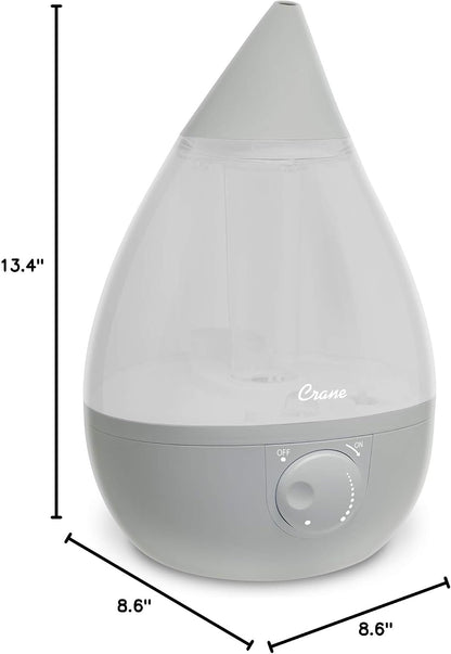 Crane Ultrasonic Cool Mist Humidifier for Bedroom, Baby Nursery, Kids Room, Plants, or Office, Large 1 Gallon Tank, Filter Optional, Blue and White