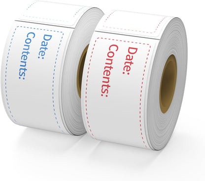 300 Labels Removable Food Labels, HUOJI 1 x 2 Kitchen Labels | 150 Labels per Roll, Date Stickers for Freezer, Refrigerator Food Containers, No Residue(2 Rolls, 2 Colors)
