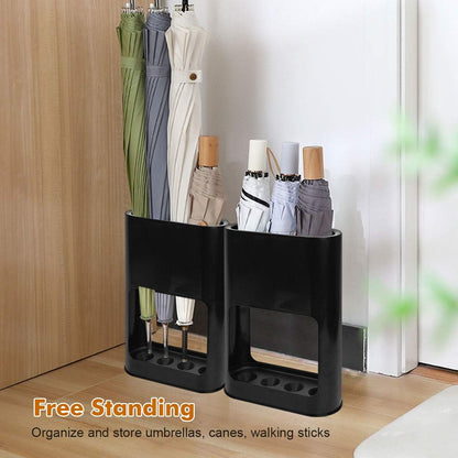 Umbrella Rack with Removable Drip Tray, Umbrella Holder Stand for Entryway, Freestanding Organizer for Umbrella Cane Walking Stick, Stored 4 Umbrellas, Ideal for Home Office Decor, Black