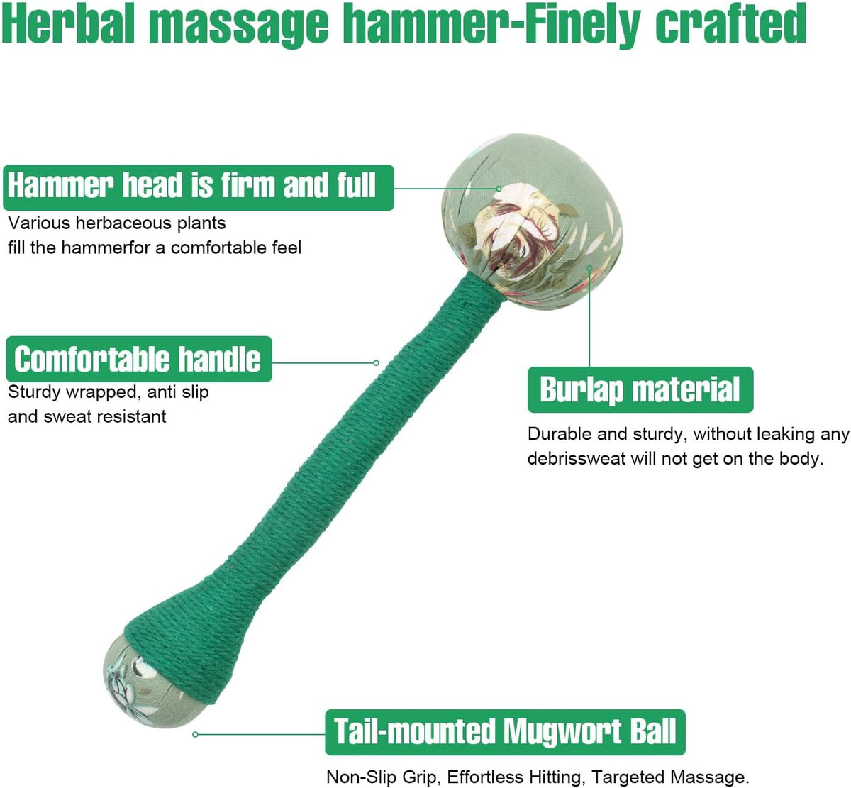 2PCS Herbal Wormwood Lymphatic Drainage Anti Slip Manual Massage Hammer Longer Handle Back Massager for Shoulder, Neck & Muscle Pain Relief (Rose Red/Dark Blue)