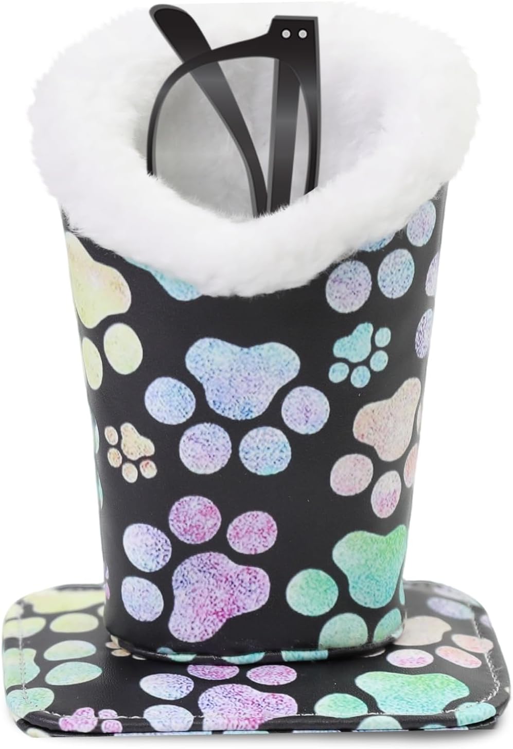 Plush Lined Eyeglasses Holder, Cute Magnetic PU Leather Glasses Stand Case for Women Men Kids