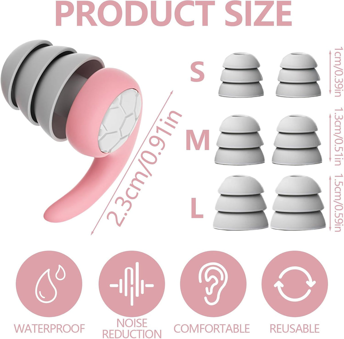 Noise Cancelling Ear plugs for Sleeping - Black Comfortable Reusable Silicone Earplugs for Sleep 24dB Noise Reduction Snoring and Studying Travel Concerts Hearing Protection with 3Tips and Storage Box