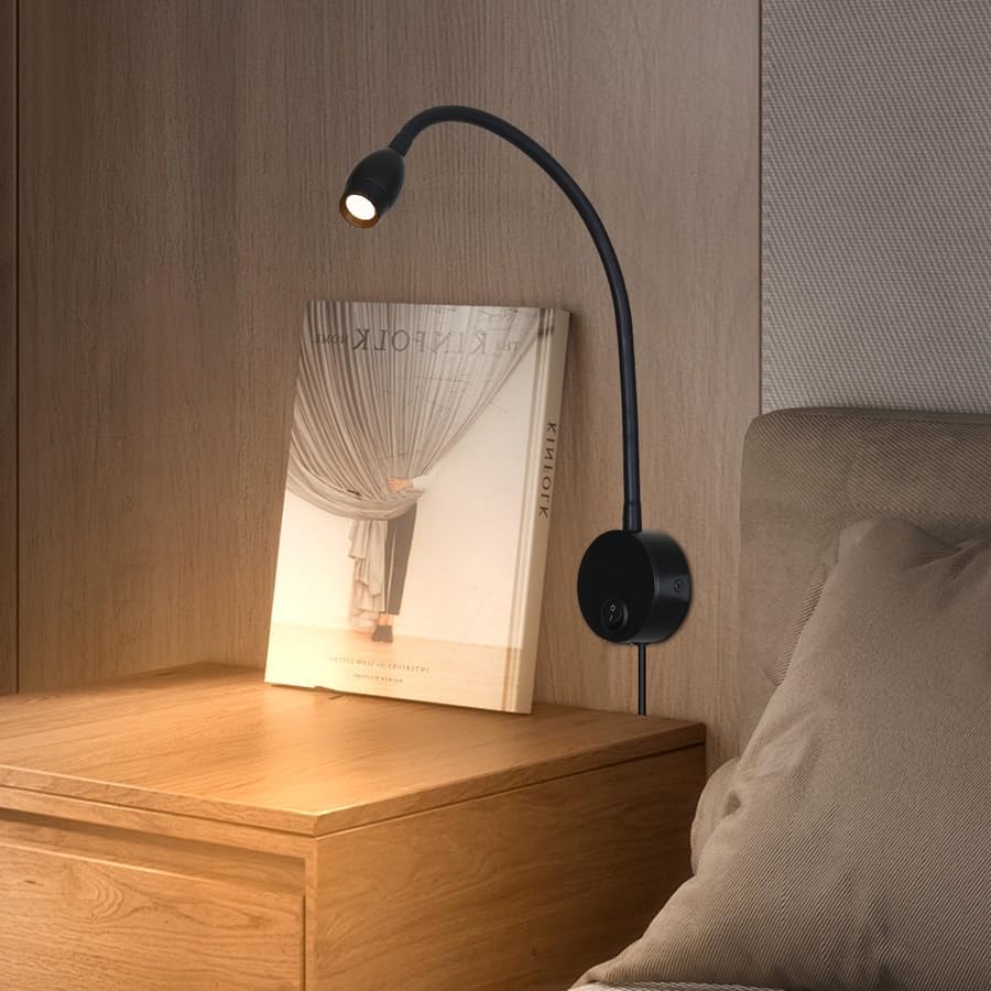 LED Reading Lamp 3W Warm White 3000K for Reading Books Black Plug Cord 2PCS (RS032)