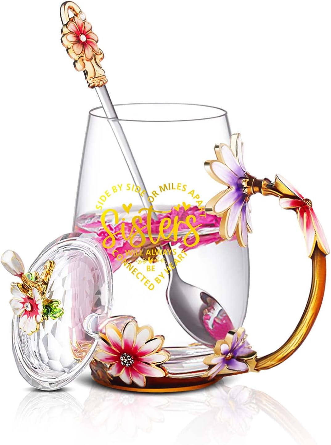 Luka Tech 35OZ Enamel Glass Flower Teapot Gifts For Women