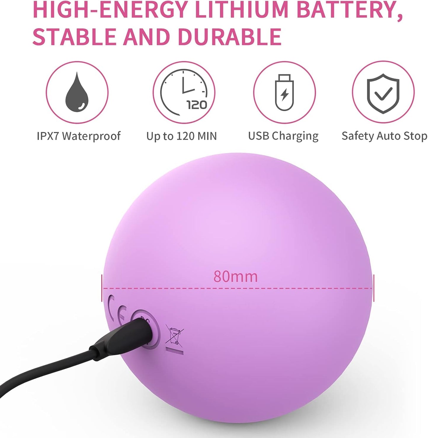 3" Single Massage Ball, 5 Speeds Vibrating Massage Ball Roller for Trigger Point Therapy, Deep Tissue Massager for Back, Neck, Foot, Myofascial Release, Pain Relief, Muscle Recovery,Purple