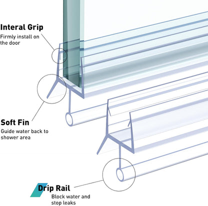 Shower Door Bottom Seal,2 PCS 3/8" X 36" | Door Sweep for 3/8 Inch Glass,Frameless Glass Door Seal Strip to Seal 11mm Gap,Stop Shower Leaks and Create a Water Barrier