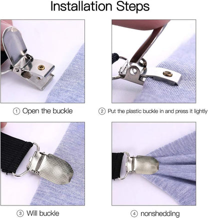 Adjustable Bed Sheet Clips, Sheet Fasteners Holder Straps and Suspender, Gripper, Extend From 21" to 80" Long Style Elastic Fasteners Bands Heavy Duty Suit for Mattress, Sofa, Couch, Recliner and More