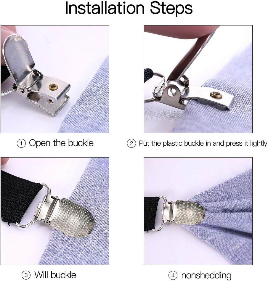 Adjustable Bed Sheet Clips, Sheet Fasteners Holder Straps and Suspender, Gripper, Extend From 21" to 80" Long Style Elastic Fasteners Bands Heavy Duty Suit for Mattress, Sofa, Couch, Recliner and More