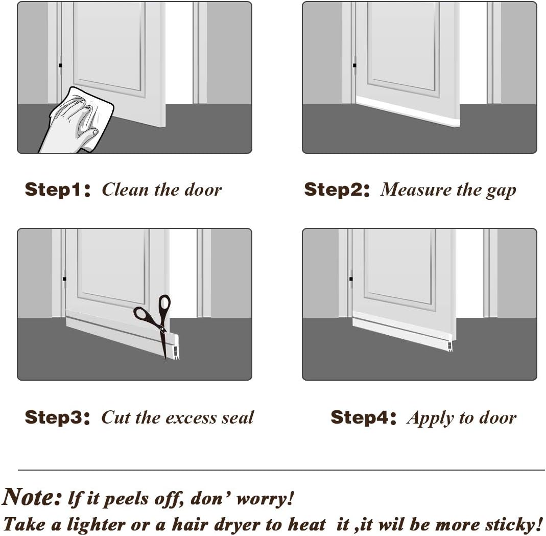 [2Pack Large Door Sweep] Huge Gap Door Draft Stopper, 3-2/5"W x 39" L Door Bottom Seal with Wider Strong Adhesive for Interior/Exterior Doors - Guard Against Drafts, Dust, Noise and Animals-White