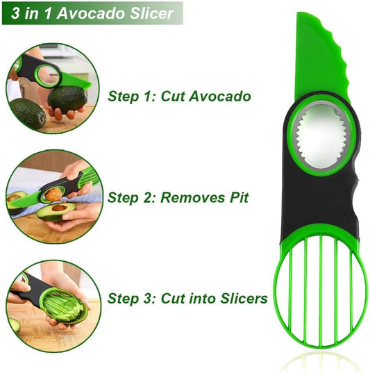 Avocado 3 Piece Set Avocado Slicer, Avocado Slicer, Avocado Storage Container, Dishwasher Safe, Contains All Tools For Avocado (Avocado Slicer+Saver+Cutter)