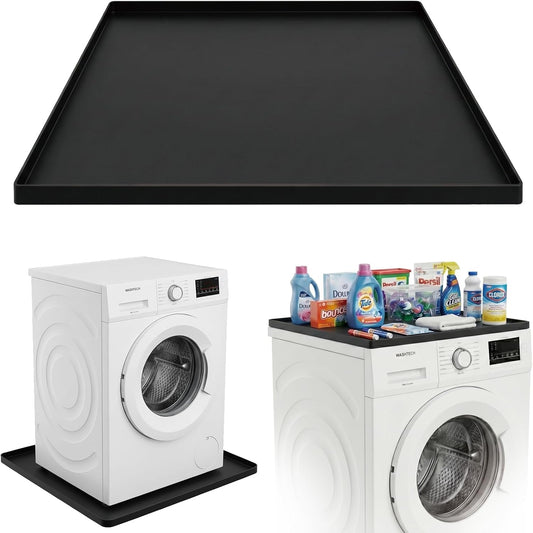 28.7” x 28.7” Washing Machine Drain Pan, Silicone Washer Pan, Black | 2cm Raised Waterproof Edge, Washer and Dryer Mat for Floor Protection, Fits Compact Washers Up to 4.0 Cu.Ft.