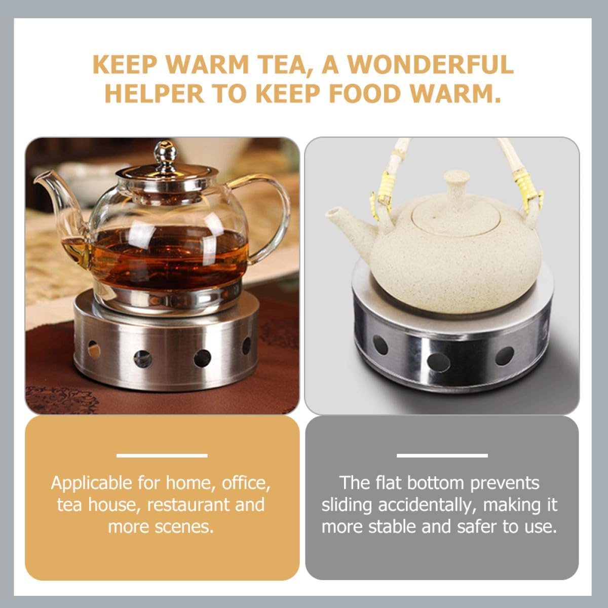 ABOOFAN Stainless Steel Tea Pot Heater with Glass Warmer Base Candle Teapot Warmer Portable Hollow Heating Stand for Office and Home Use