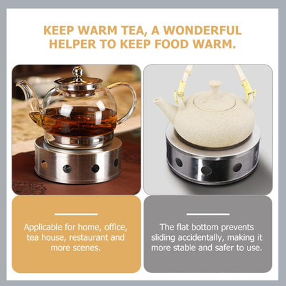 ABOOFAN Stainless Steel Tea Pot Heater with Glass Warmer Base Candle Teapot Warmer Portable Hollow Heating Stand for Office and Home Use
