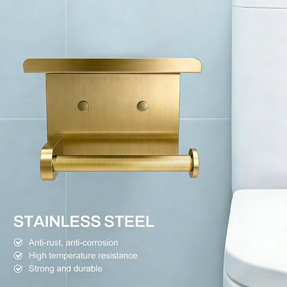 SetSail Toilet Paper Holder with Shelf Adhesive or Screw-in Matte Black | Adhesive or Screw-in,Waterproof and Rustproof Stainless Steel,Wall Mount Design,for Bathroom Hardware Accessories