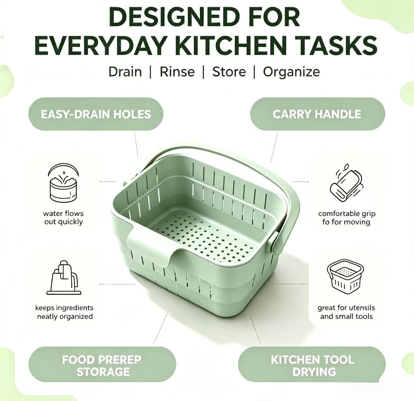 Foldable Hanging Sink Drain Basket, Stretchable Kitchen Sink Strainer, 2026 Upgraded Space-Saving Food Colander, Multifunctional Faucet Basket for Fruits, Vegetables, Pasta & Tableware