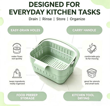 Foldable Hanging Sink Drain Basket, Stretchable Kitchen Sink Strainer, 2026 Upgraded Space-Saving Food Colander, Multifunctional Faucet Basket for Fruits, Vegetables, Pasta & Tableware