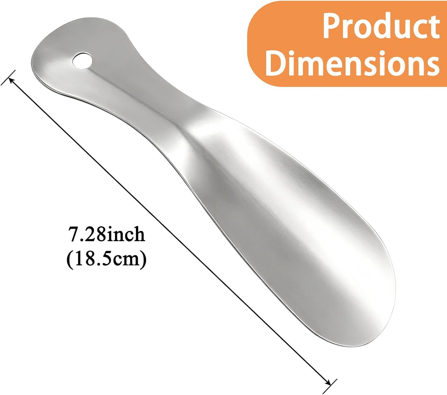 2 Pack Metal Shoehorns, 7.28 Inch Shoe Horn for Travel, Portable with Hanging Hole, Silver