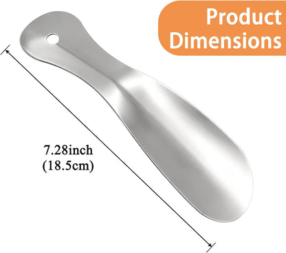 2 Pack Metal Shoehorns, 7.28 Inch Shoe Horn for Travel, Portable with Hanging Hole, Silver