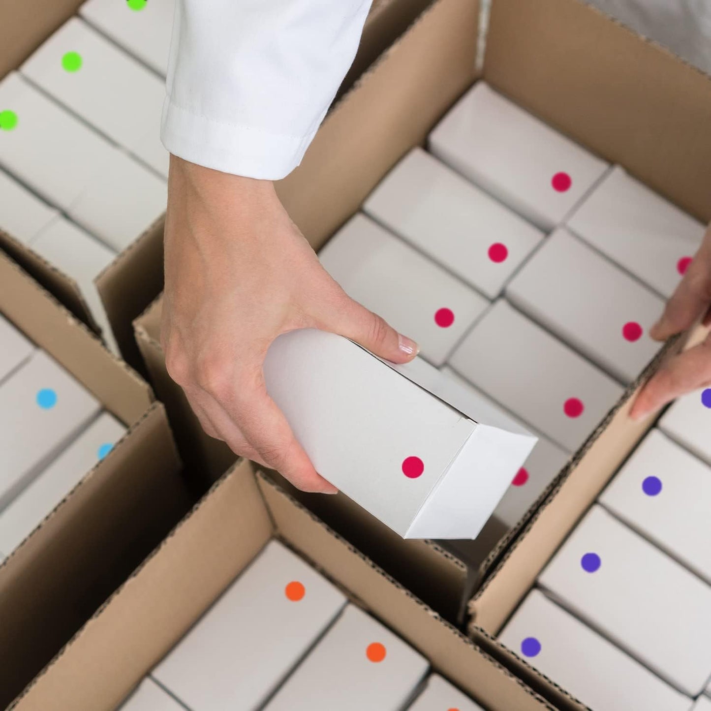 1/2" Removable Dot Stickers, 5 Fluorescent Colors, 1200/Pack | Round Dot Labels in 5 Colors with Writable Matte Paper for Offices, Food Service and Medical Use. Made in USA