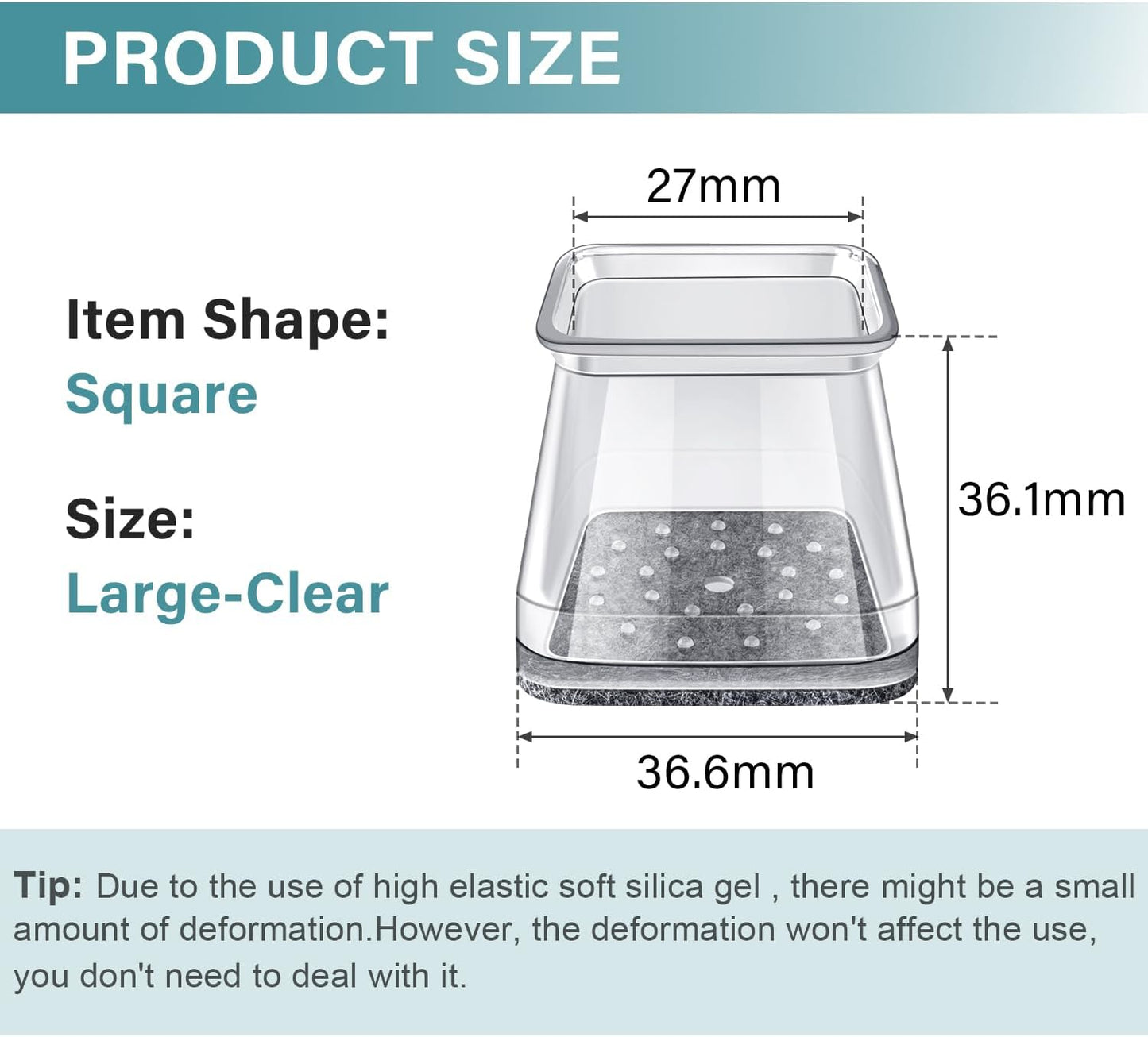 Ansible 24 Pcs Chair Leg Floor Protectors Square | Silicone Felt Furniture Leg Pads Caps Covers for Hardwood Floors (Fit:1-1/16" to 1-5/8")
