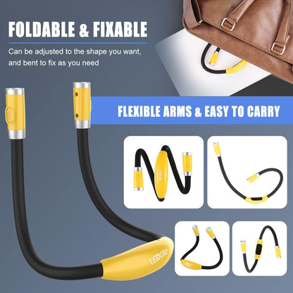 LEDGLE LED Neck Reading Light, Book Light for Reading in Bed, 3 Color Temperatures 6 Adjustable Brightness 1600K 3500K 6000K Flexible Neck Lights for Knitting Reading Crocheting Repairing (Black)