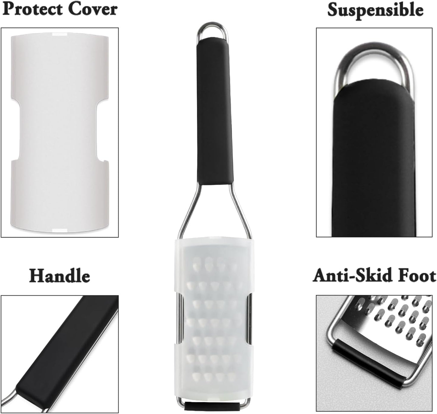 Cambom Lemon Zester Grater Three-piece Suit - Heavy Duty Kitchen Tool for Parmesan Cheese, Ginger, Garlic, Nutmeg, Chocolate, Vegetables，Fruits，Stainless Steel Grater Dishwasher Safe Black | 304 Stainless Steel, Sharp Tool for Parmesan Cheese, Ginger,