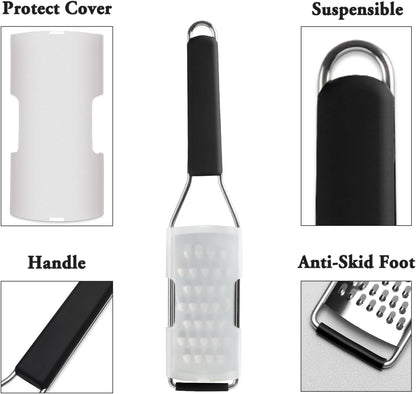 Cambom Lemon Zester Grater Three-piece Suit - Heavy Duty Kitchen Tool for Parmesan Cheese, Ginger, Garlic, Nutmeg, Chocolate, Vegetables，Fruits，Stainless Steel Grater Dishwasher Safe Black | 304 Stainless Steel, Sharp Tool for Parmesan Cheese, Ginger,