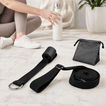 Over Door Ballet Leg Stretch Strap with Door Anchor, Black | Door Anchor Included, Metal Buckles And D-Rings, Storage Pouch, Splits And High Leg Stretches, Home Studio Gym Travel